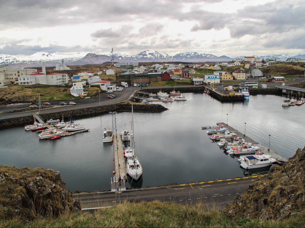 The harbour of fishing village Stykkishólmur Iceland
